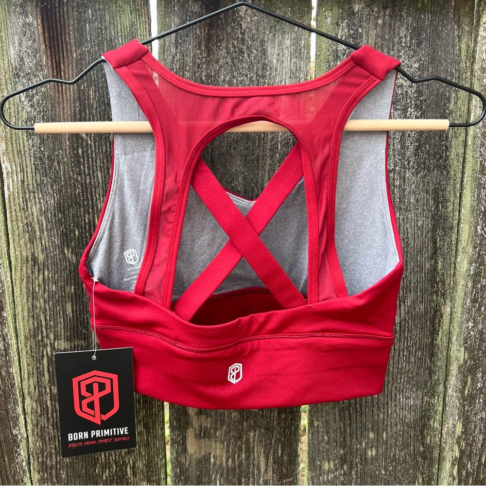 NWT Born Primitive Dark Red / Grey Sports Bra XS - Picture 2 of 4